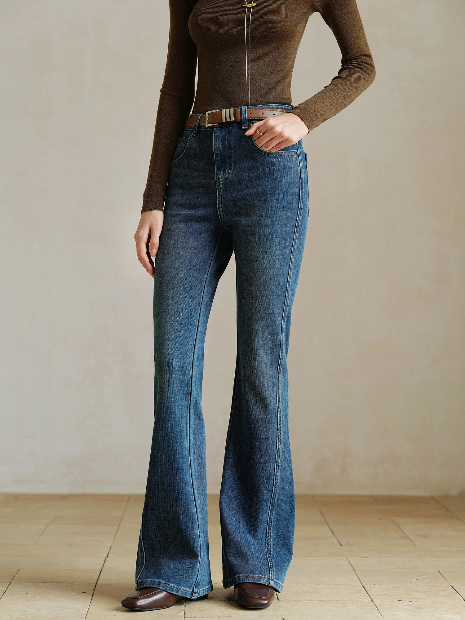 

Джинсы Ji Qirui Xi Laisel с высокой талией, хлопковые, расклешенные, модные, утягивающие, слегка расклешенные, из денима, для женщин