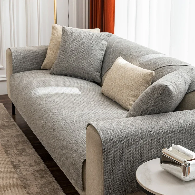 Japanese Linen Look Minimalist Modern Sofa Cover Four Season Solid Color Anti Slip Sofa Slipcover Home Textile