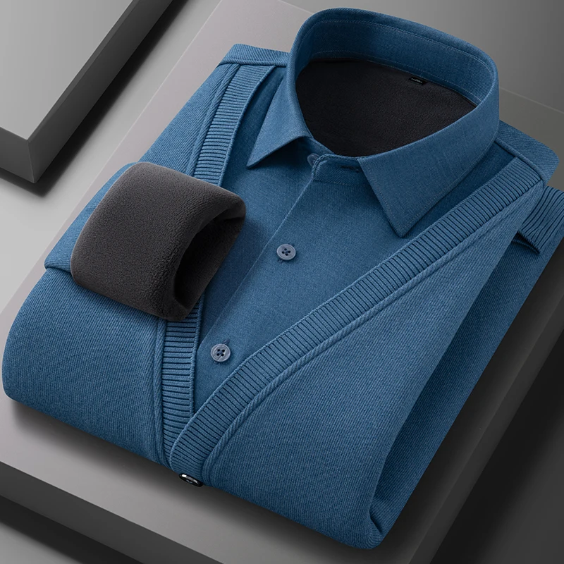 Camisa de manga larga para hombre con lana gruesa, cálida e informal, cómoda y versátil en invierno, alta calidad, suave y moderna.