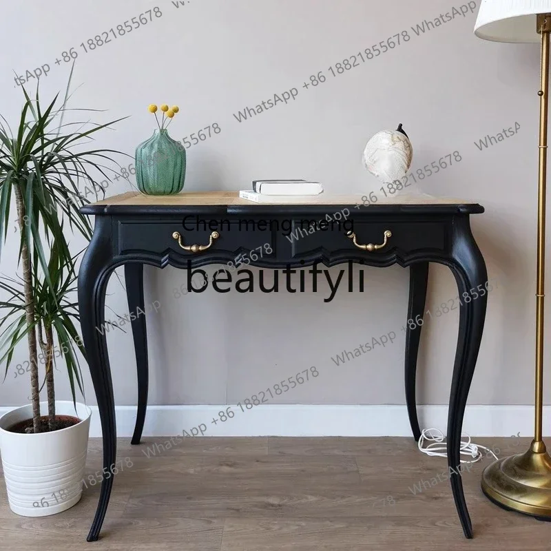 

D178 French retro solid wood entrance table, black against the wall, living room, home entrance table, decorative cabinet