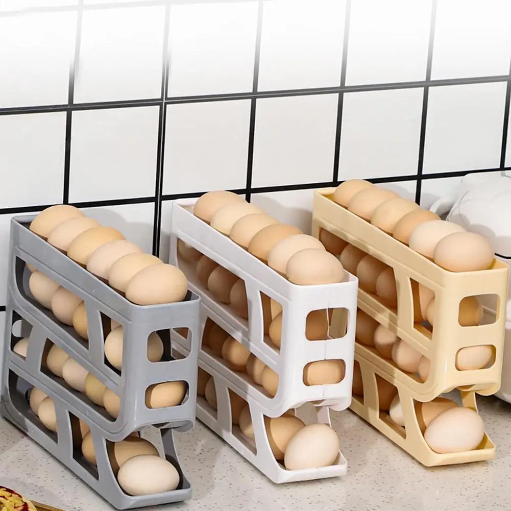 Frigorífico Egg Storage Box, Automatic Scrolling Holder, Grande capacidade, Egg Dispenser, Container for Kitchen
