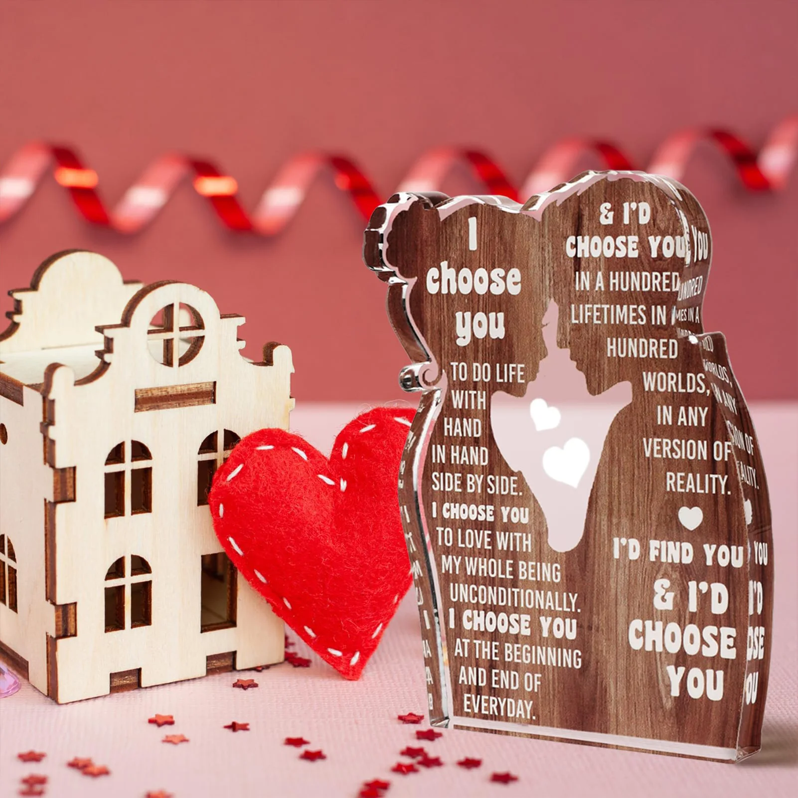 2026 هدايا عيد الحب الإبداعية نص غنائي الاكريليك زخرفة لمكتب خزانة Teapoy الموقد لوازم الديكور المنزل