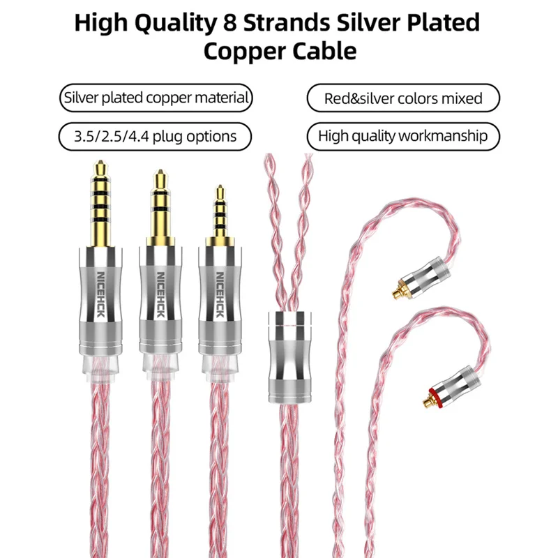 Cavo di ricambio per auricolari NICEHCK C8s-2 Cavo audio di aggiornamento IEM con conduttore in rame placcato argento a 8 core