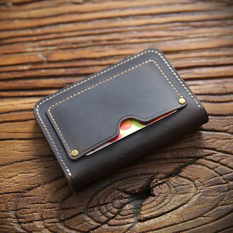 100% Genuine Leather Wallet Men Male Vintage Handmade Short Slim Purse Card Holder Money Bag Carteira Masculina With Coin Pocket