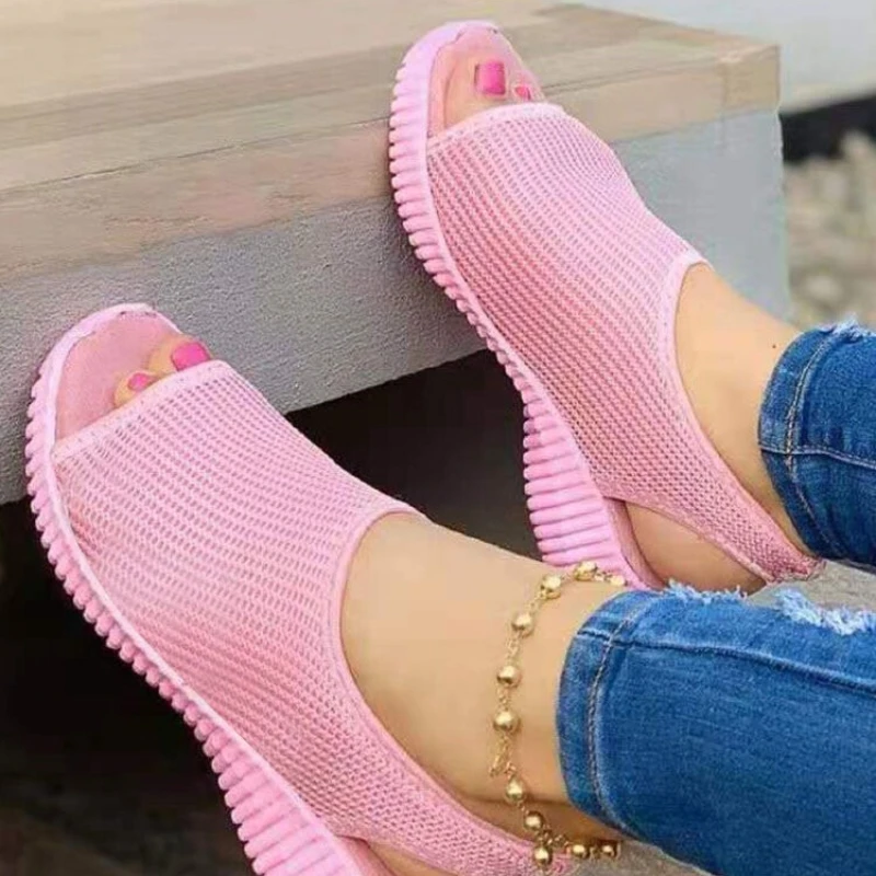 Summer Women Shoes 2024 New Mesh Fish Platform Shoes Women\'S Closed Toe Wedge Sandals Ladies Light Casual Sandals Female