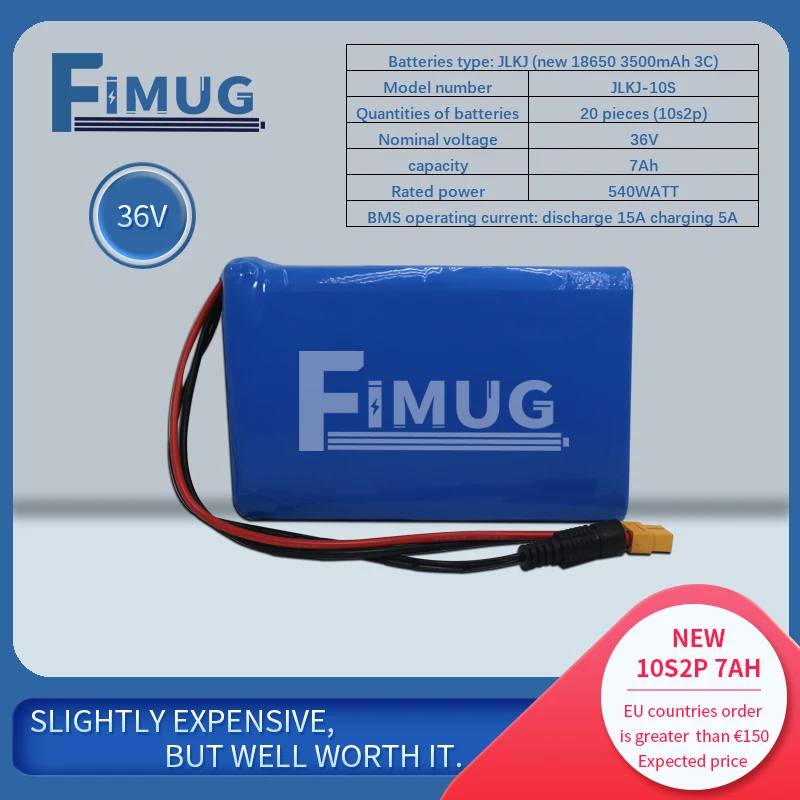 

FIMUG 36V 7Ah 10s2p rechargeable lithium-ion battery pack, suitable for electric self balancing scooters, gas cushion unicycles