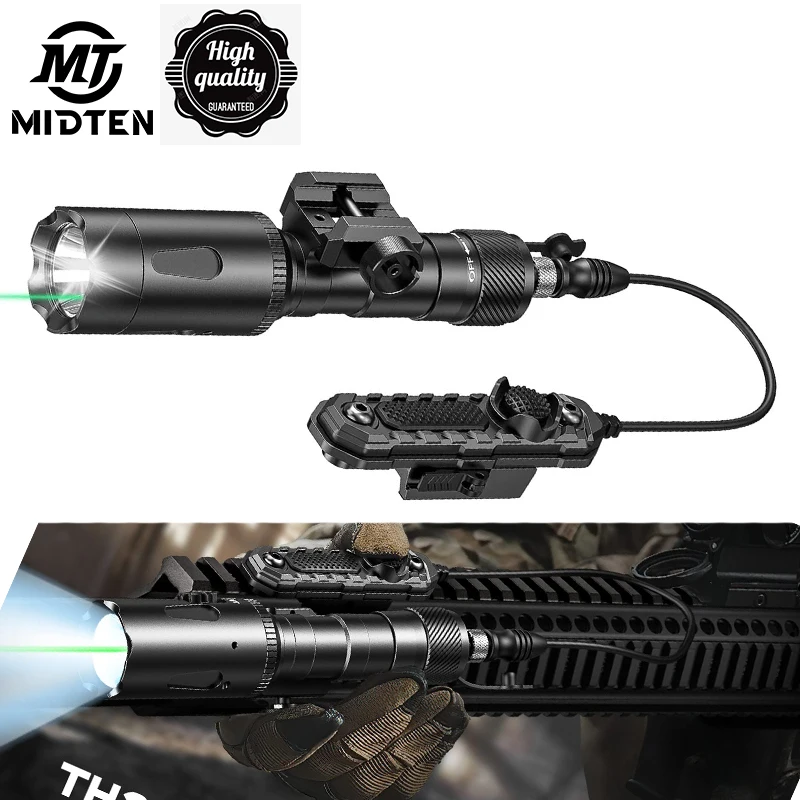 

MidTen Rifle Flashlight With Green Beam Laser Light Combo 1000 Lumens For Picatinny Rail Mount Remote Switch Constant Strobe