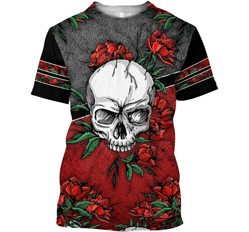 Retro Skull Rose Graphic Men's T-Shirt For Men Summer Short Sleeve 3D Printed Unisex Tops Fashion Casual Kids Tee Shirts Hip Hop