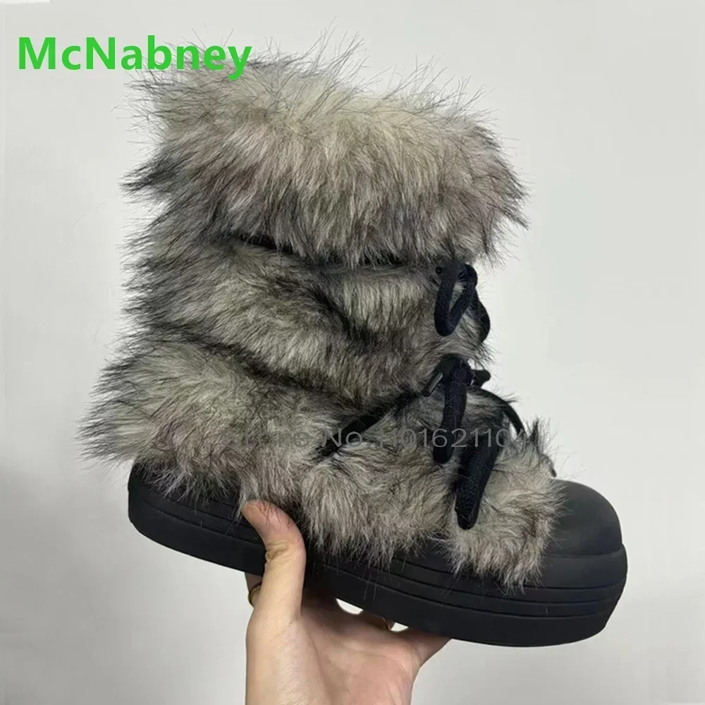 Botas de nieve con punta redonda y suela gruesa para mujer, zapatos exteriores elegantes y cálidos a la moda, novedad de invierno 2024