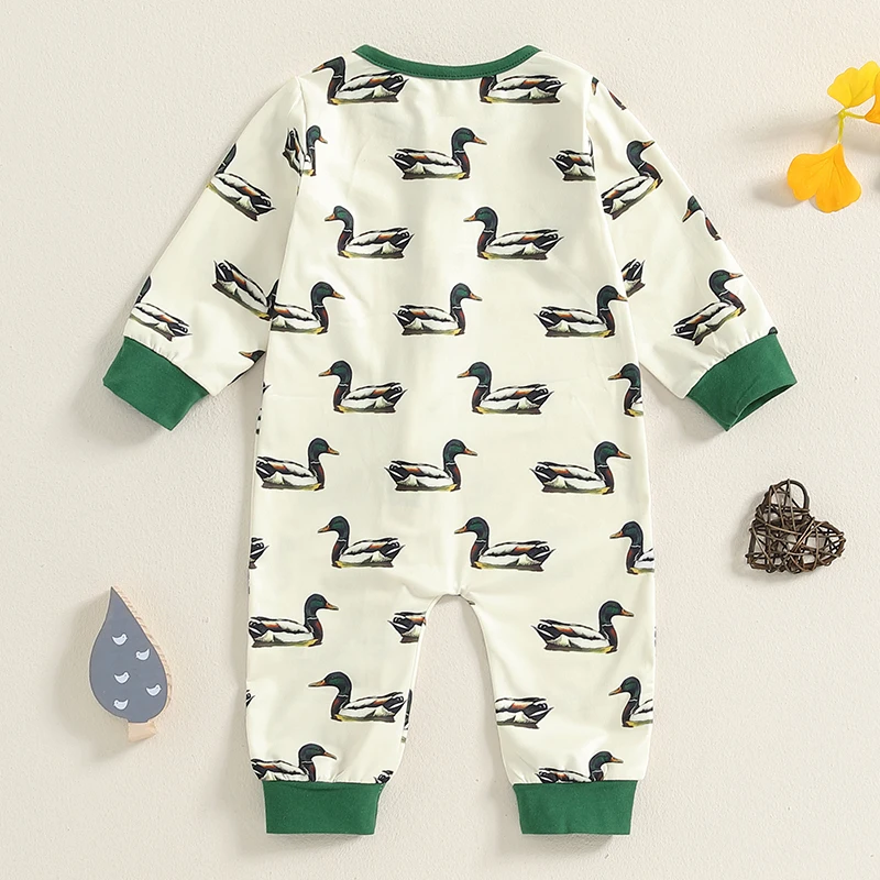 0-24M Baby Boys Girls Jumpsuits Long Sleeve Round Neck Duck All-over Print Rompers Newborn Pajamas