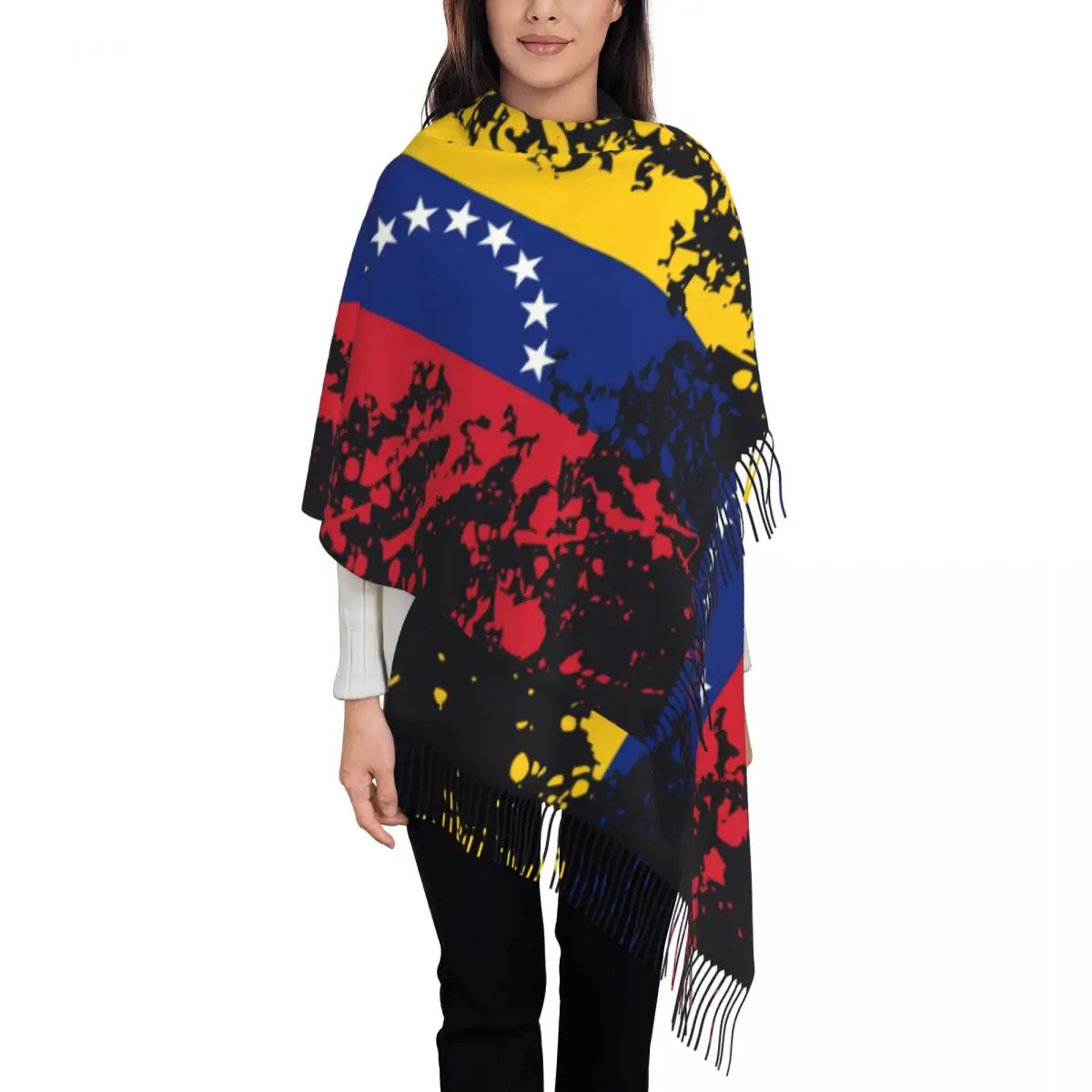 Venezuela Flag Ink Splatter Tassel Scarf Women Soft Bolivarian Republic of Venezuela Shawl Wrap Lady Winter Scarves