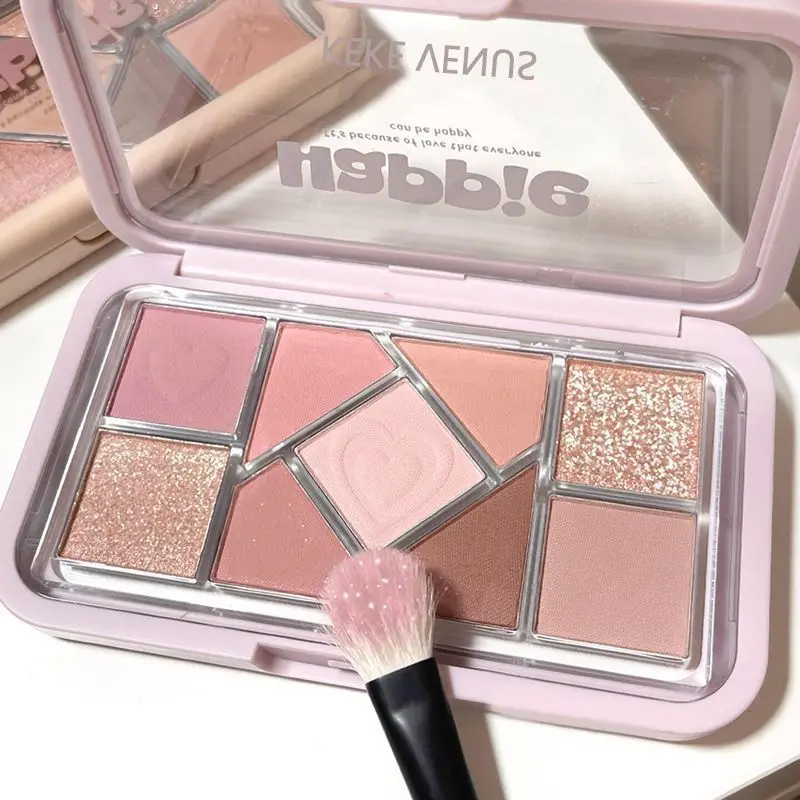 Small Powder Frame Nine-color Eyeshadow Palette Pink Blue Low Saturation Pure Eye Shadow Pearl Matte Bursting Makeup Highlight