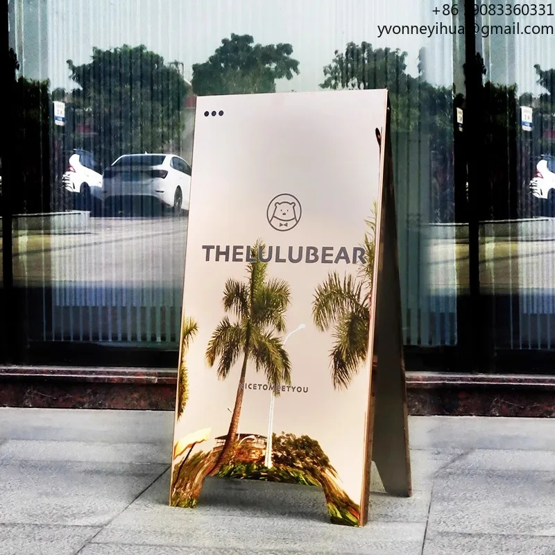 

70X35cm Mirror Stainless Steel Folding Double-sided Floor Standing Display Board Advertising Customization