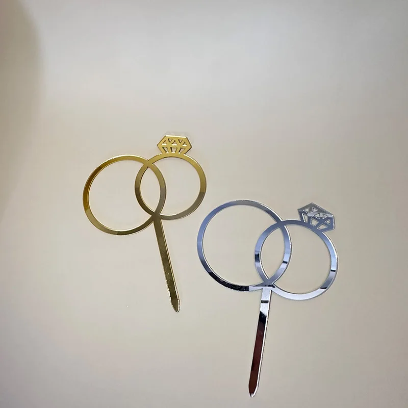 الذهب والفضة الاكريليك خاتم الماس شكل كعكة توبر كعكة الزفاف الديكور الزفاف دش لوازم الحفلات هدية حفلة البكالوريوس