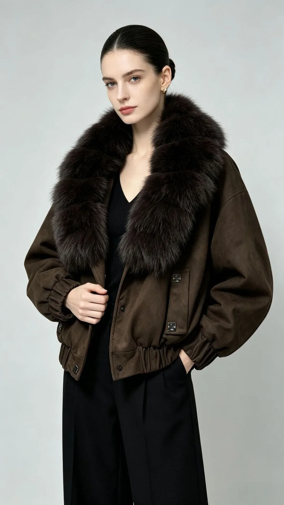 OFTBUY Cropped Elastic Cuff Duck Down Coat Vintage Outerwear New Real Fox Fur Collar Coat Women Button Puffer Jacket Female