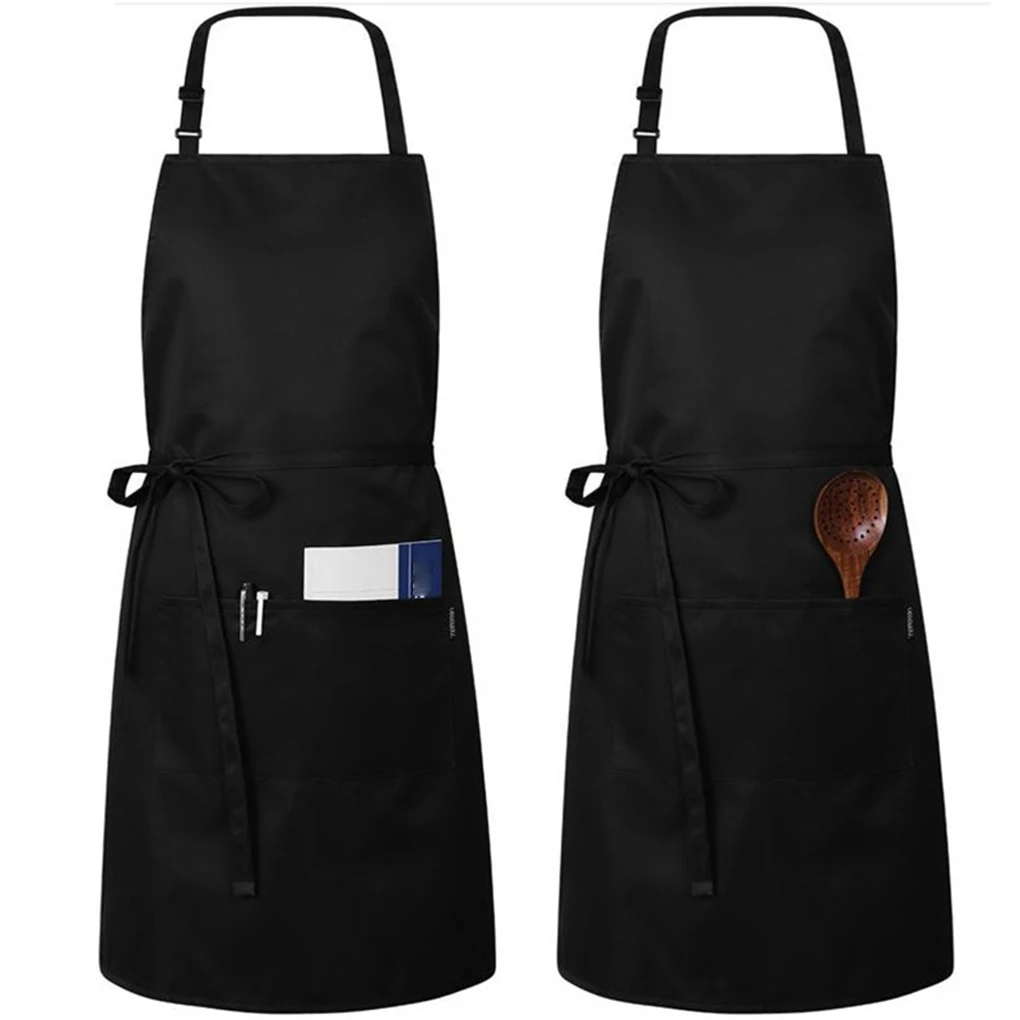 Home Baking Apron Polyester Cotton Skin-friendly Adjustable Oil Proof Pockets Cooking Bib Reusable Kitchen Supplies White