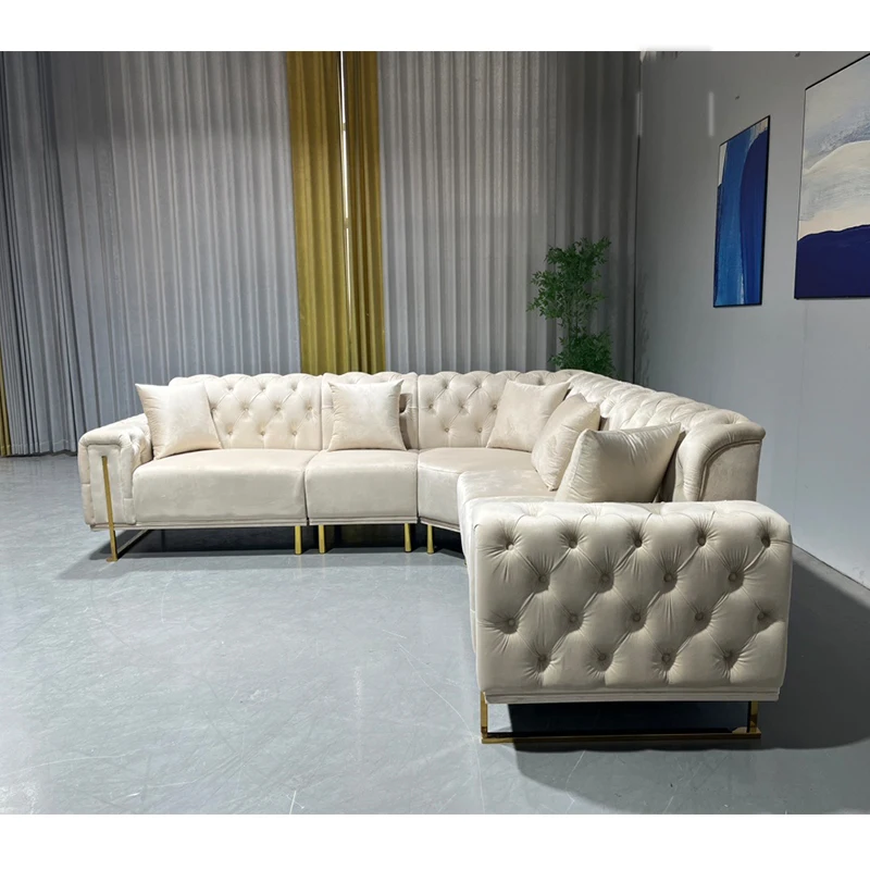 *Pinzhi Furniture White L-shaped Combination Sofa Velvet Luxury Sofa with Cup Holder in the Middle of the Living Room Sofa