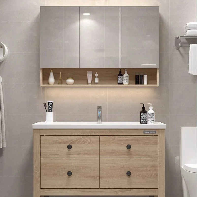 Armarios de baño con espejo de exhibición, mueble de pared blanco para baño, tocador de inodoro, muebles para el hogar