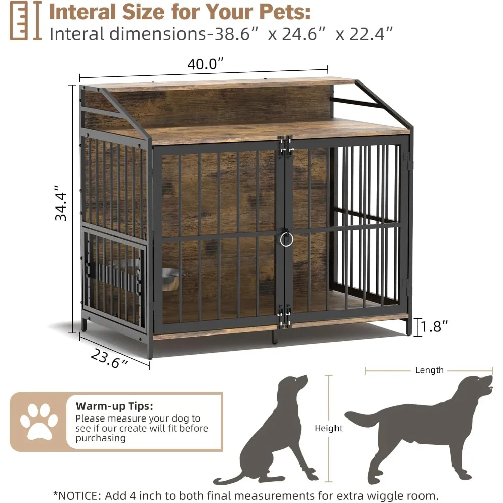 Grande caisse à double porte en bois pour chiens, table d'extrémité, chenil de maison, usage intérieur, style mobilier