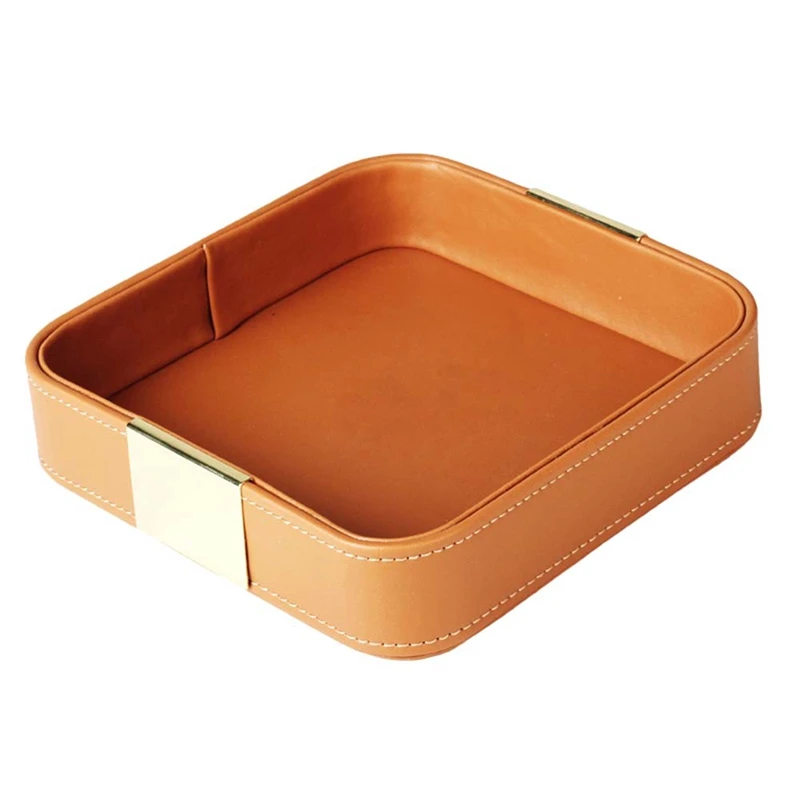 Leather Desktop Storage Tray Catchall Organizer Tray For Entryway Table To Hold Jewelry Watch Phone Wallet Container