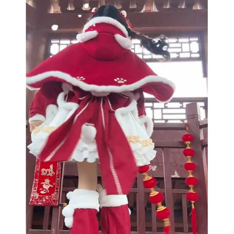 Vestido nuevo de Navidad más falda preciosa roja de terciopelo vestido festivo