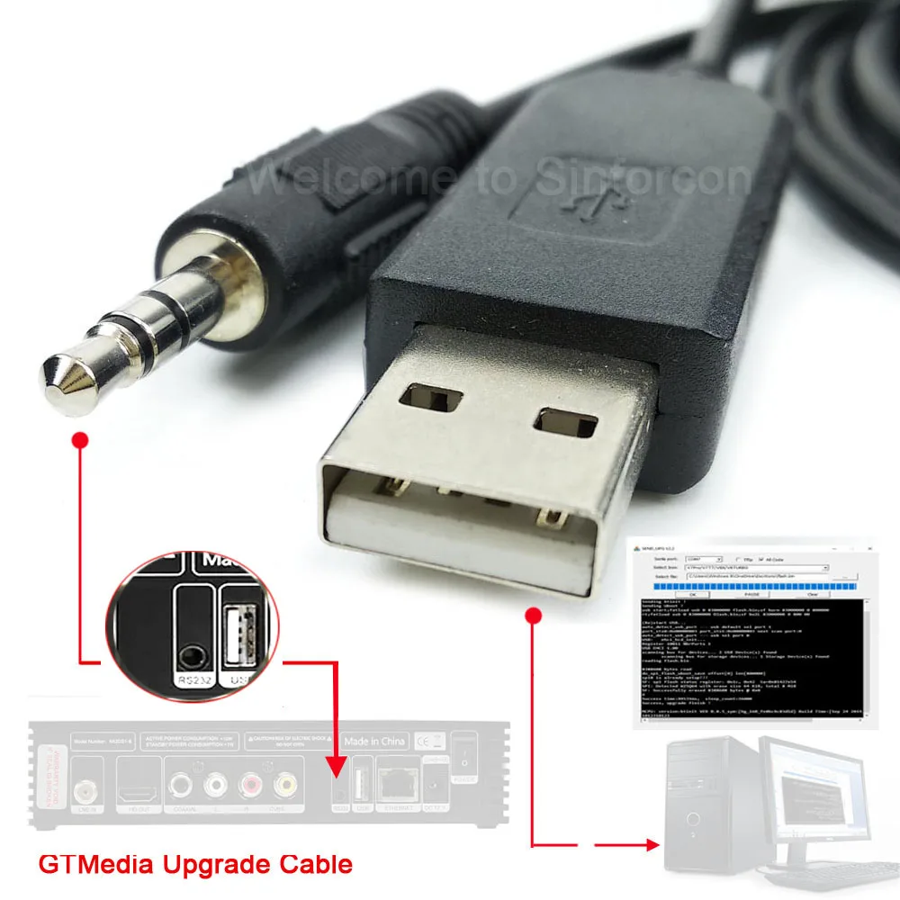 PL2303GC Kabel USB do 3.5 Stereo RS232 dla 1080P FTA GTmedia V7 V8 Nova V8X V9 Primer Odbiornik telewizji satelitarnej Kabel do aktualizacji Flash