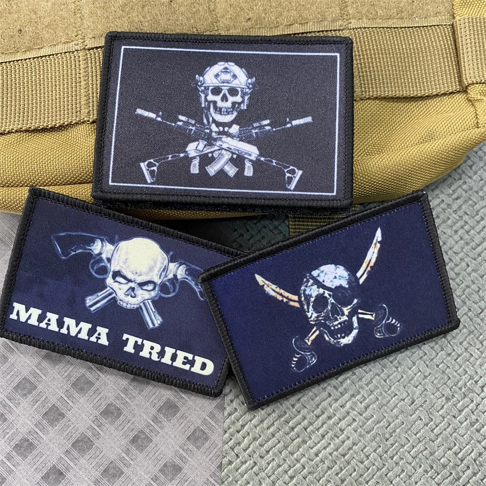 "Russian Roger" CALICO JACK Pirate Tactical Morale Badge Patch MAMA TRIED Military Army Hook and Loop Armband Backpack Sticker