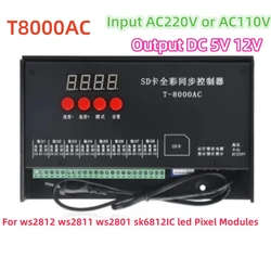 AC110/AC220V To DC5V T-8000AC SD Card Controller for WS2801 WS2811 LPD8806 Led Strip 8192 Pixels Waterproof Rainproof Controller