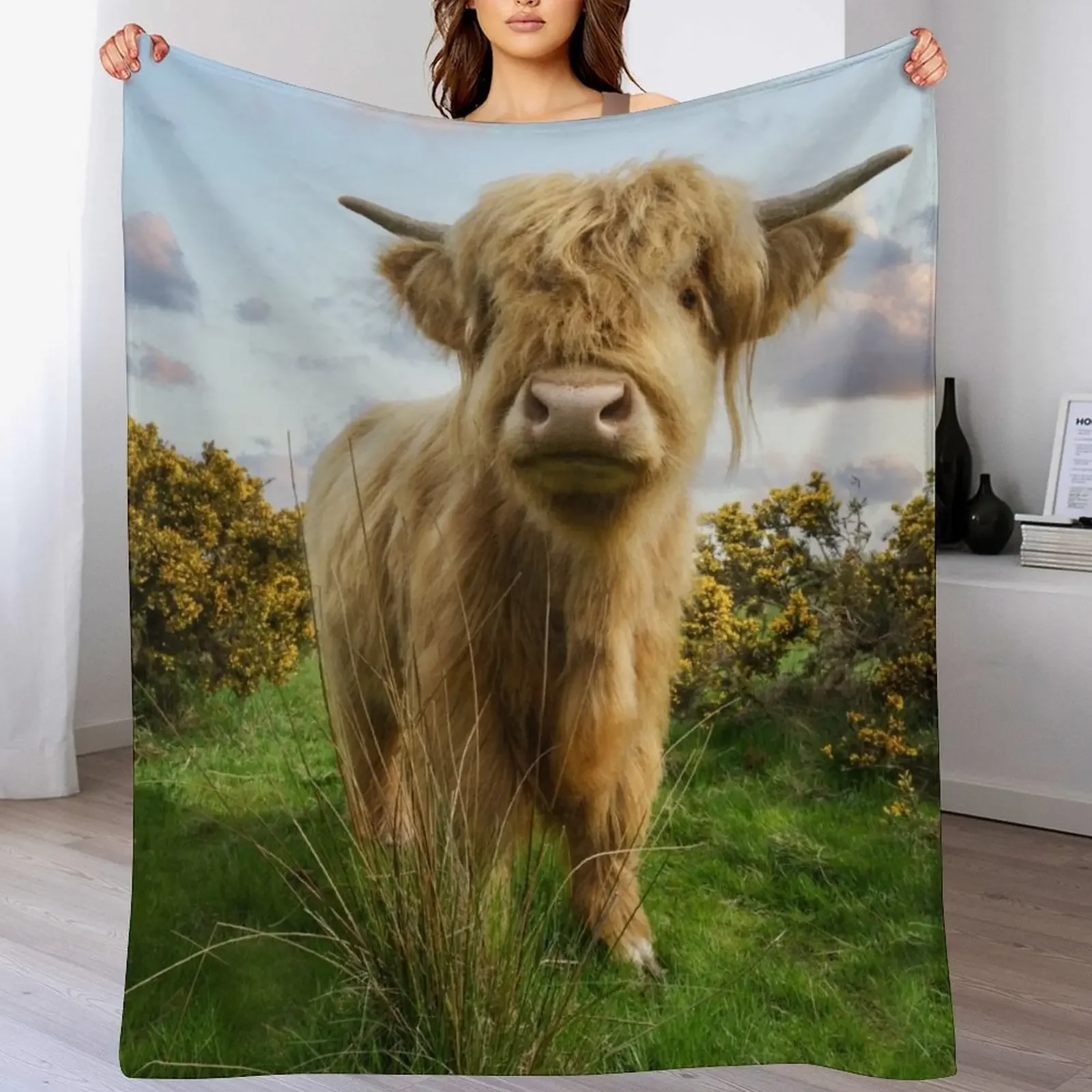 

Young Highland Cow Throw Blanket Color Fast Cozy Throw Blanket