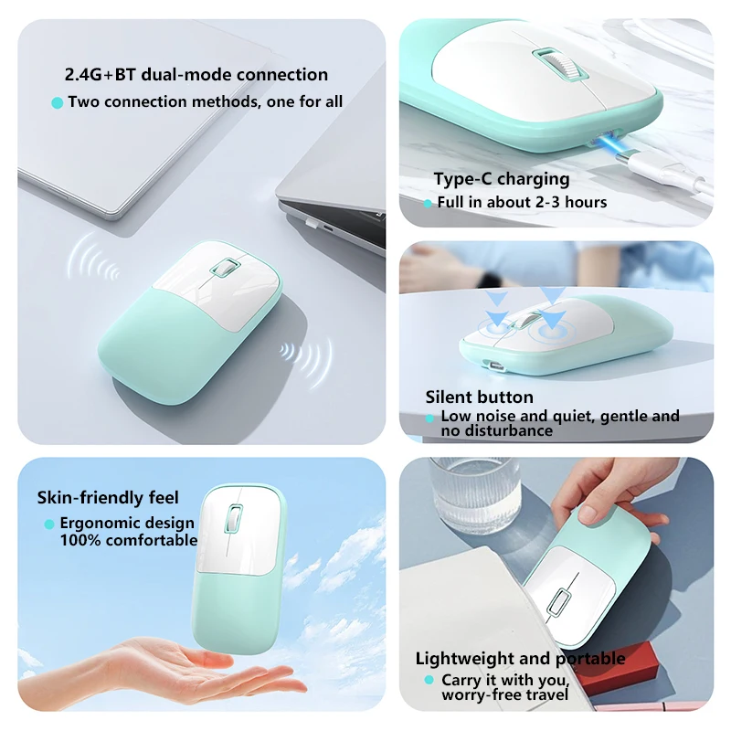 Xiaomi Wireless Mouse Dual-Mode Portable Silent 2.4G Bluetooth Cordless Laptop Mouse USB Receiver Ergonomic For PC Laptop