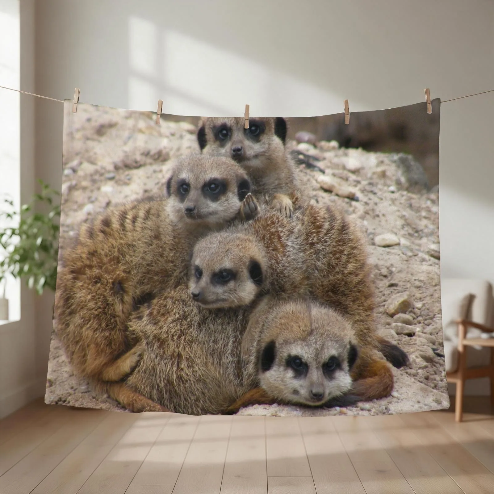 Meerkat family cuddles Throw Blanket couch cozy soft plush fuzzy picnic outdoor blanket