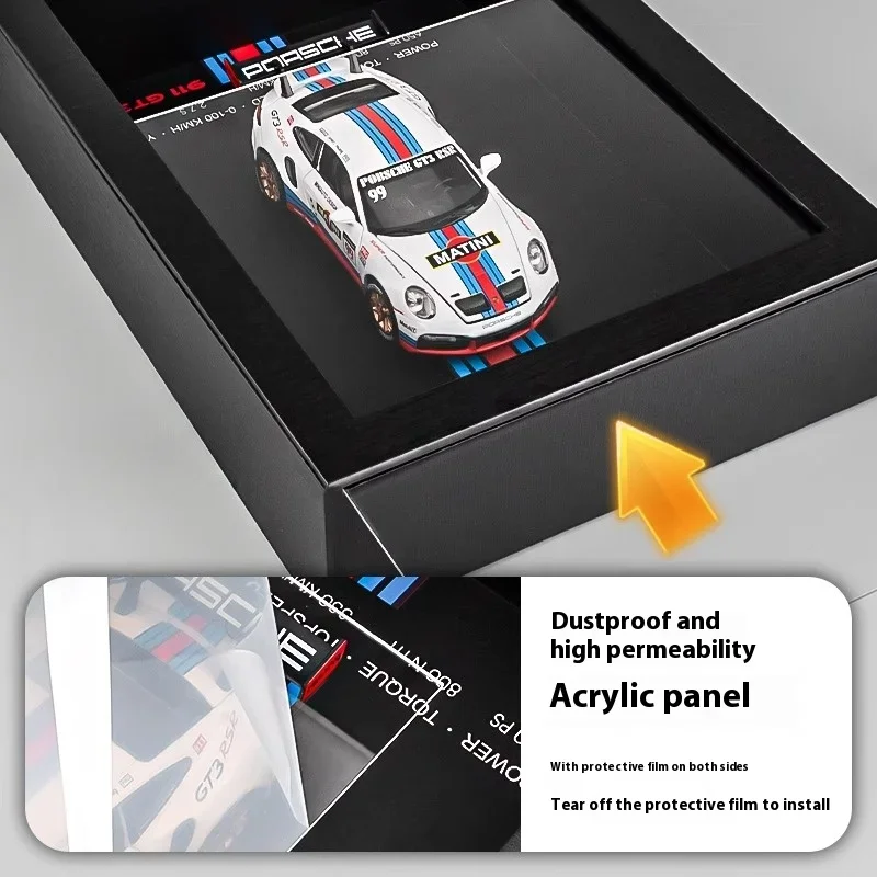 1:32 BMW M8 Mustang GT500 Porsche 911 LP780-4 VEYRON Camaro AE86 Lykan photo frame hanging painting alloy car model 3Dcollection