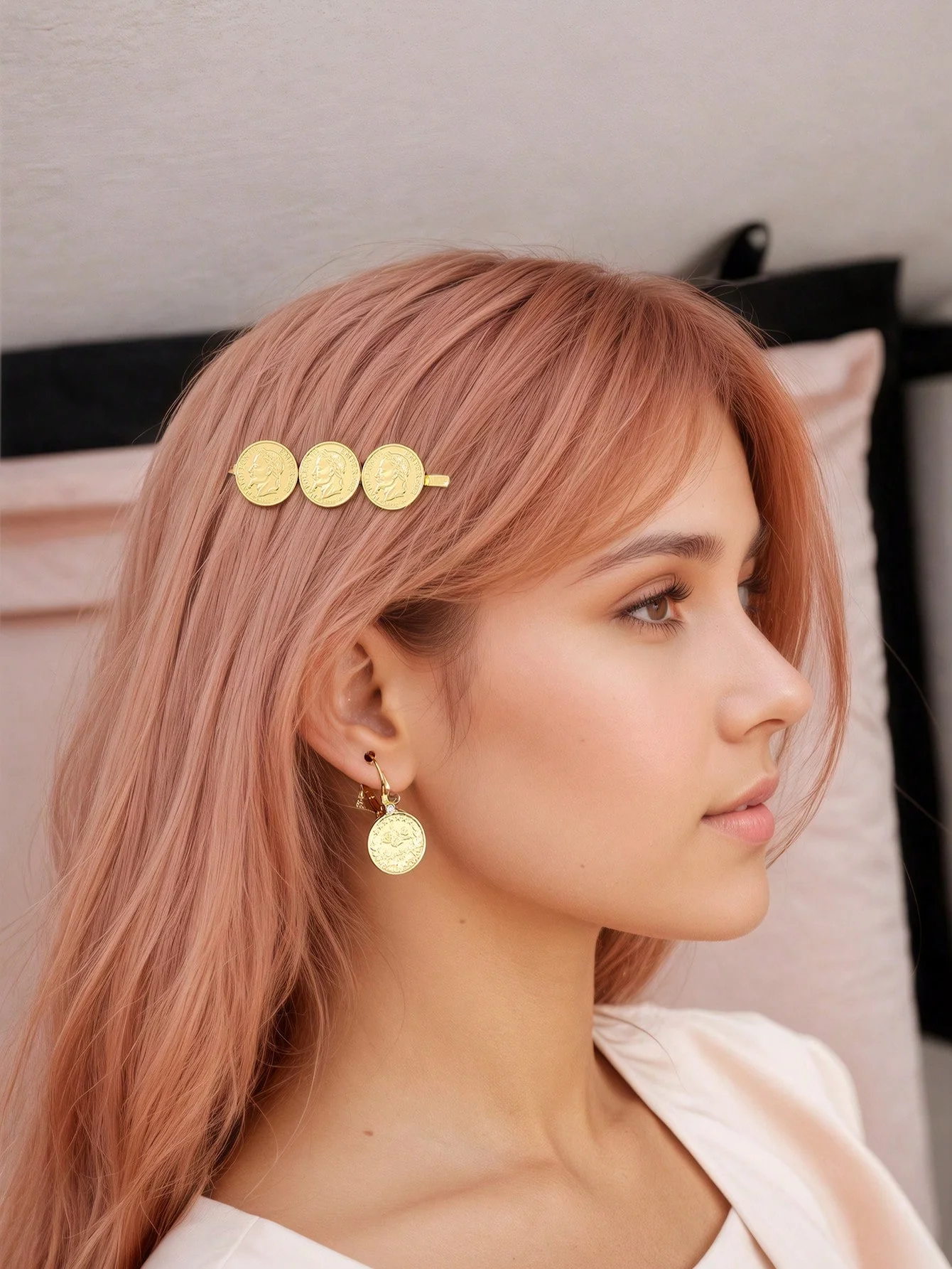 Ethnic Luxe Fashion - 金メッキモロッコ女性用ファッションヘアクリップイヤリングセットコインデザインヴィンテージラグジュアリースタイルブライダルウェディングパーティーアクセサリー