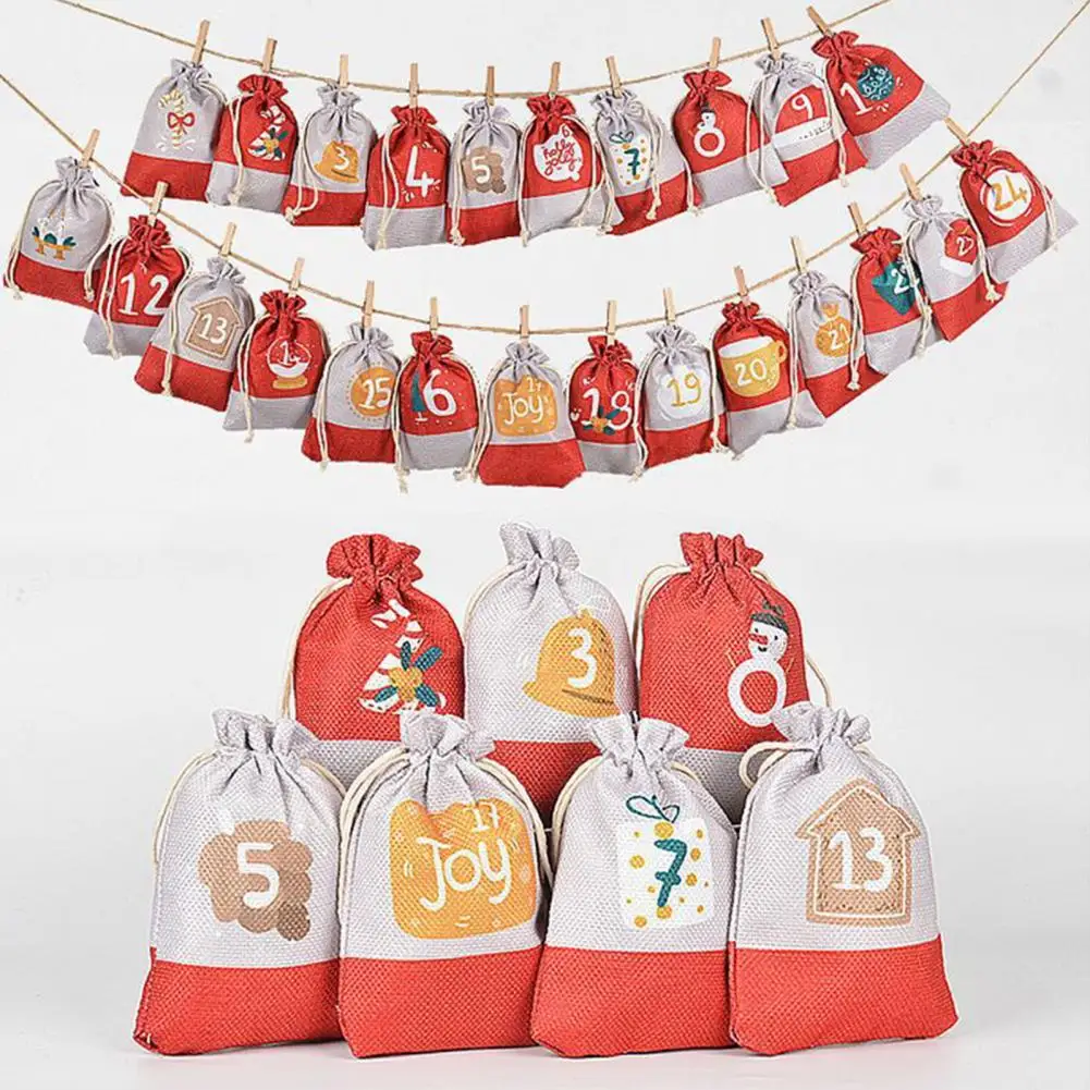 

Christmas Calendar Bag Christmas Calendar Gift Bag Countdown to Christmas Festive Diy Drawstring Gift Bags with for Advent