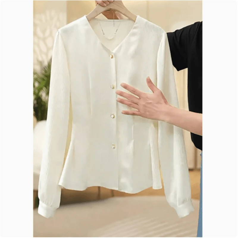 Trendy plus size feminino irt outono 2025 longo Sve V-Ne Design versátil plissado cintura acolchoada top doce sle regular...