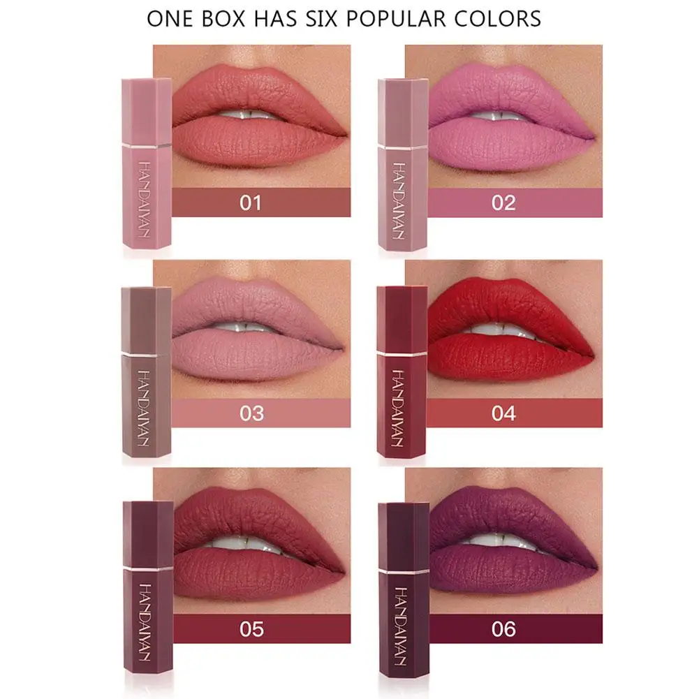 Velvet Matte Lipstick, impermeável, duradouro, copo não-pegajoso, sexy, liso, vermelho, rosa Lip Gloss, lábios, produtos de maquiagem beleza, 6 cores