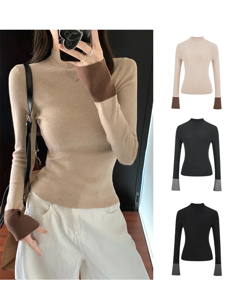 

Женская осенняя футболка с длинным рукавом Color Blo Thiened, дизайнерская, из немецкого бархата, облегающая, для ношения под одеждой