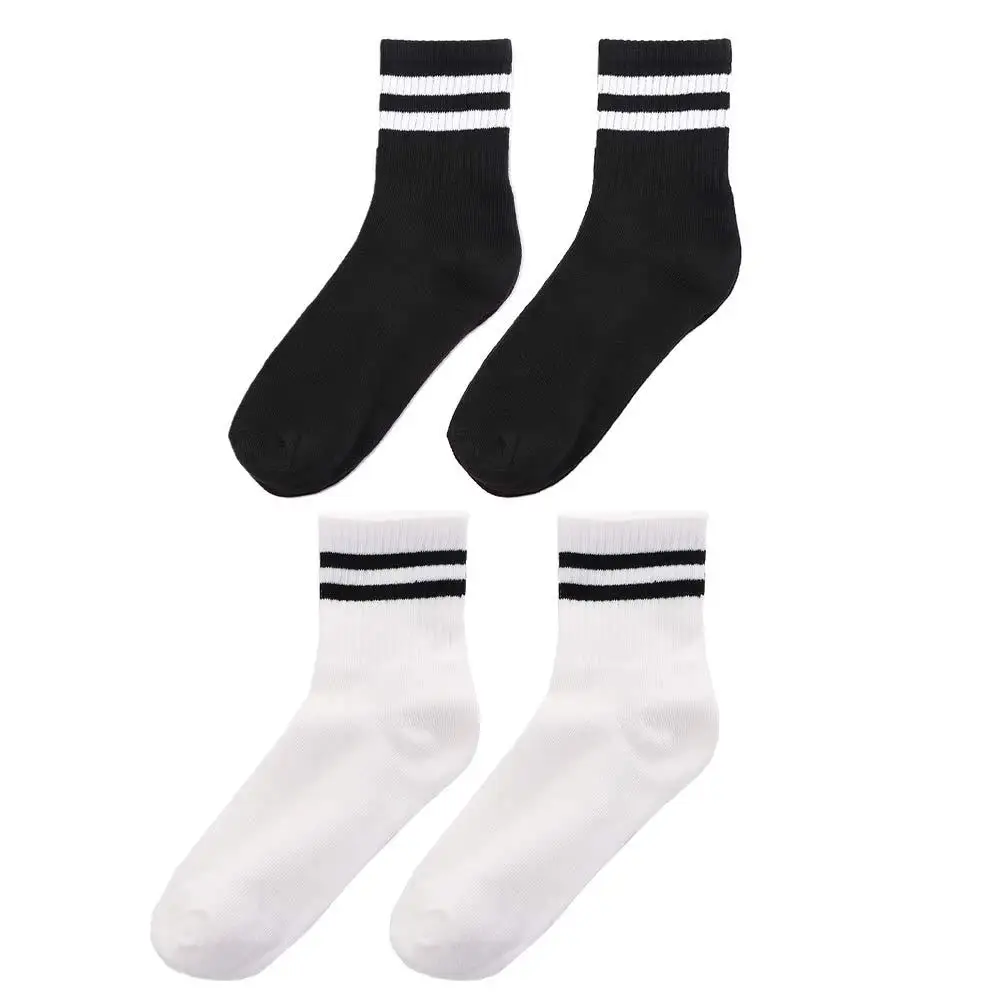 Autumn Winter Fashion Sports Two Bar Cotton Female Socks Middle Tube Hosiery Casual Hosiery Korean Style Socks