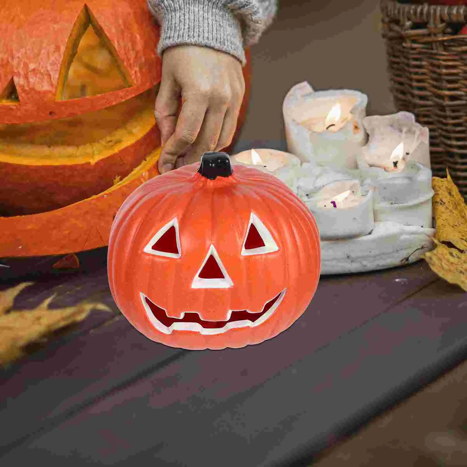 Decorazione per feste con zucca Jack-o-lantern scavata, luce in plastica per Halloween