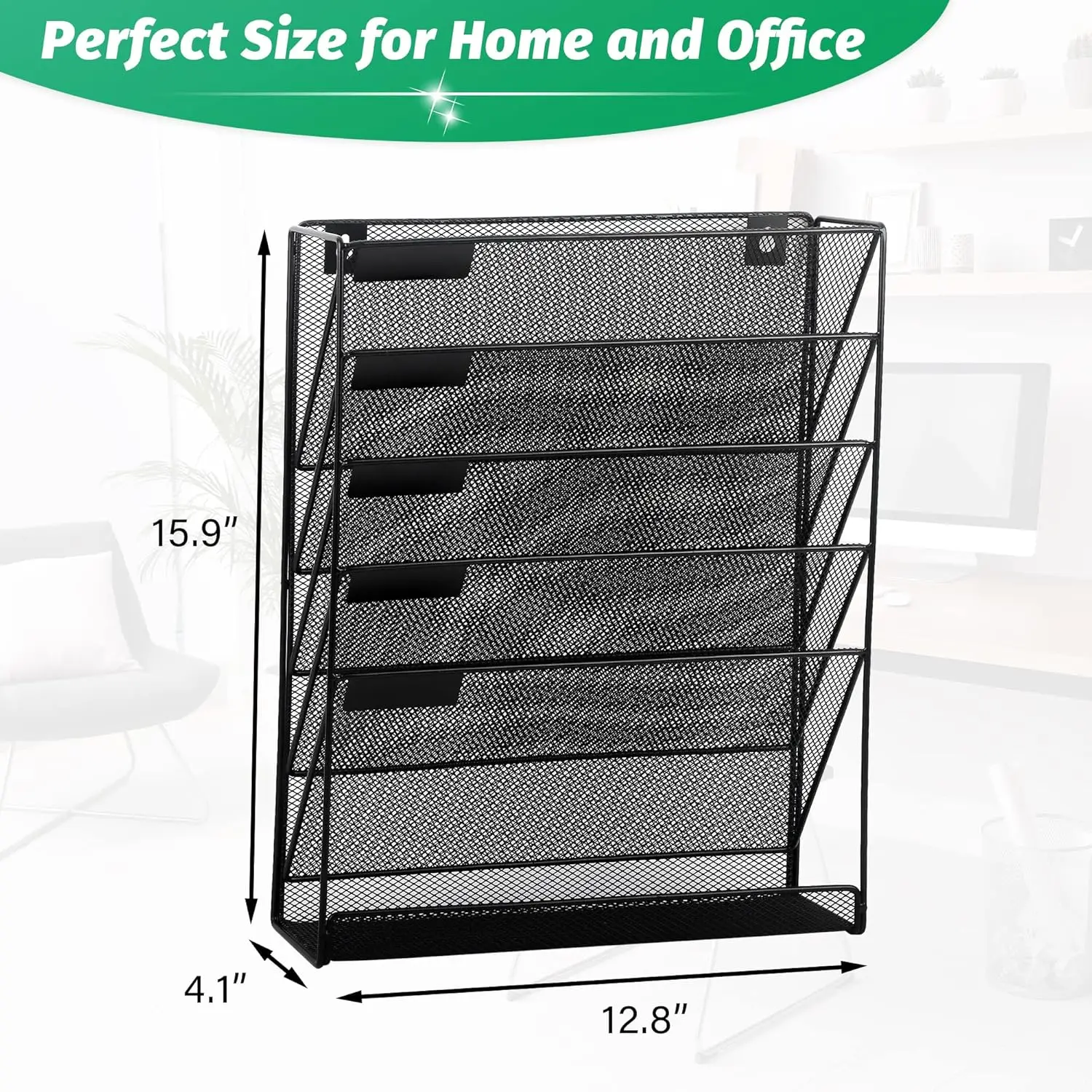 Desk File Organizer Mesh 5-Tier, Hanging Wall Mount Document Organization Stand, Desktop Vertical Mail Paper Folder Holder Rack