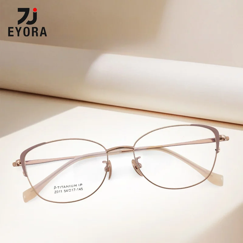 

EYORA Cat Eye Ultralight Pure Ti Reading Glasses for Women Anti Blue Light Photochromic Glasses Optical Lenses with Prescription
