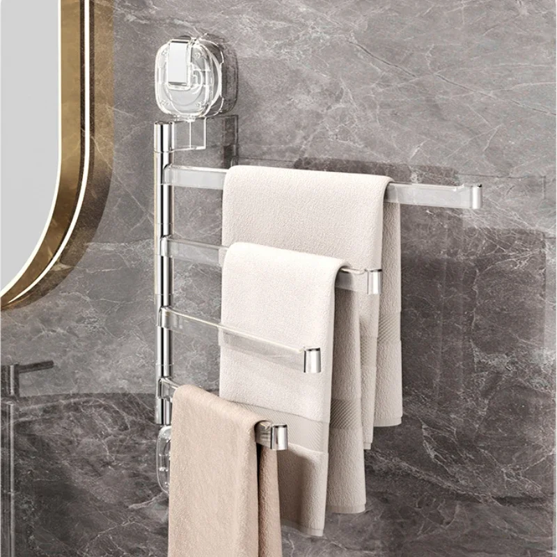 Waterproof Moisture Proof Non Perforated Bathroom Towel Pole Transparent Acrylic Multi Pole Rotating Suction Cup Towel Rack