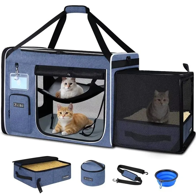 for Expandable Extra Large Cat Strap Trash Bin Car Travel Foldable Soft Face Pet Strap Zipper Lock 2 Cats