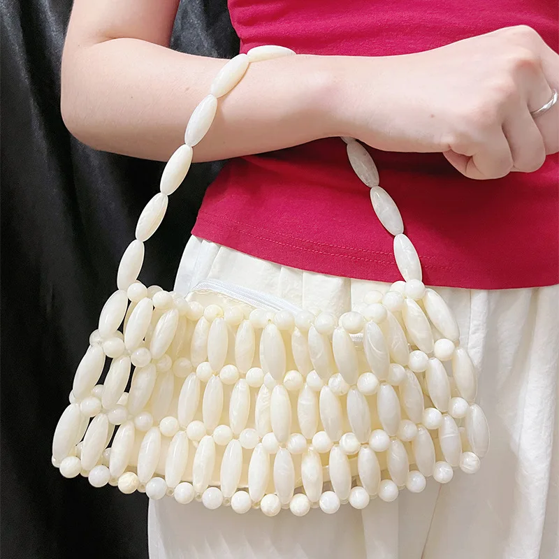 

High-quality Hard Acrylic Beaded Handbag Versatile Hollow Out Beach Bag Summer Luxury Evening Party Banquet Mobile Phone Bag