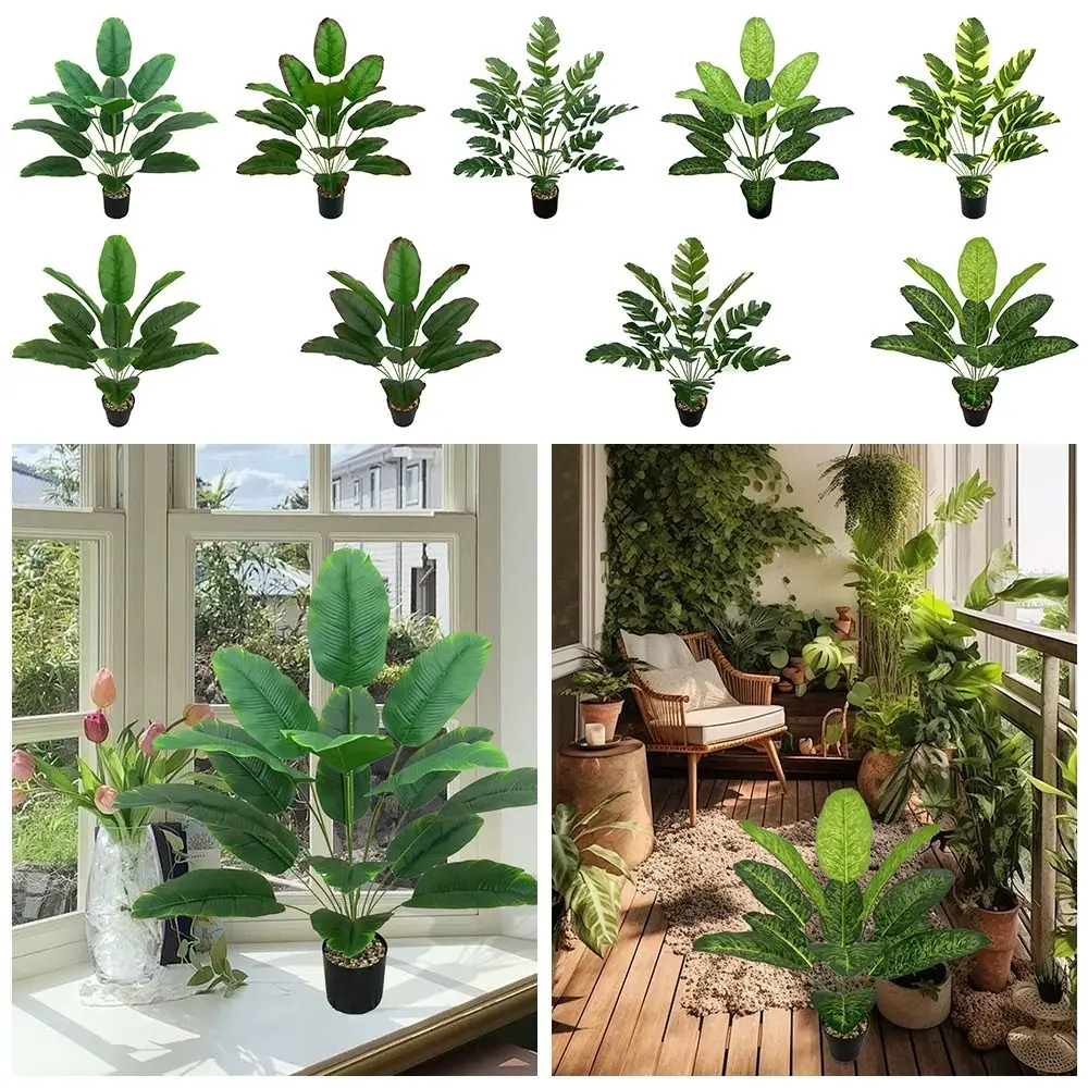 Large Artificial Plantain Leaf Tropi cal Palm Tree 12/18 Leaves Fake Banana Plants Real Touch Room Decoration Artificial Plants