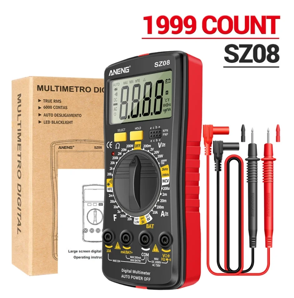 Imagem -05 - Armazenamento Multímetro Digital Profissional ac dc 220v Voltímetro Automático Ultra-fino Testadores Handhold Resistência Sz08