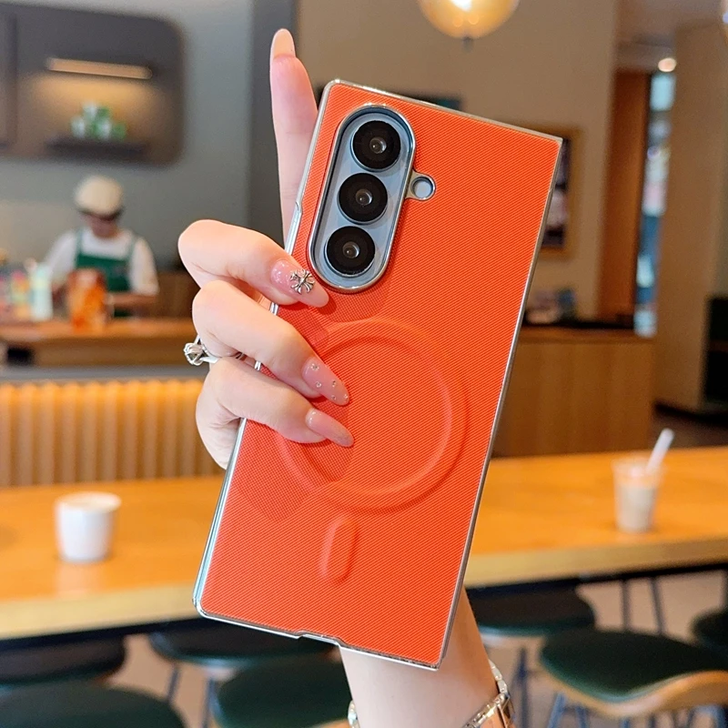 For Samsung Galaxy Z Fold 7 6 5 4 3 Case Luxury Leather Magnetic Wireless Charging Shockproof Protection Back Cover Accessories