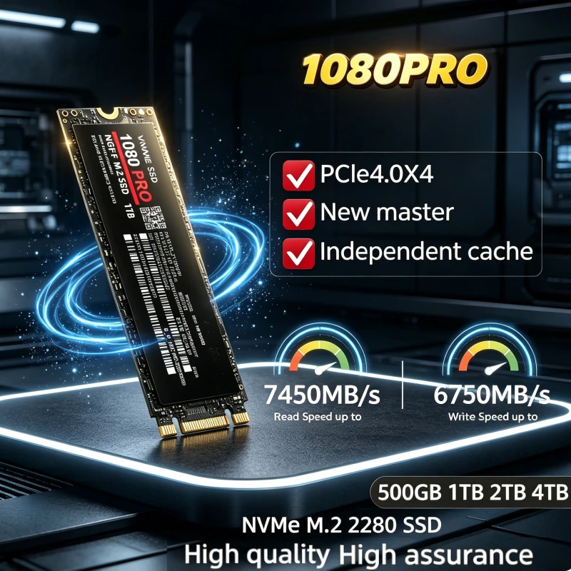 SSD NVMe M.2 1080PRO avec 1 To/2 To/4 To, PCIe 4.0, original, transfert de données rapide pour le jeu et la productivité quotidienne.