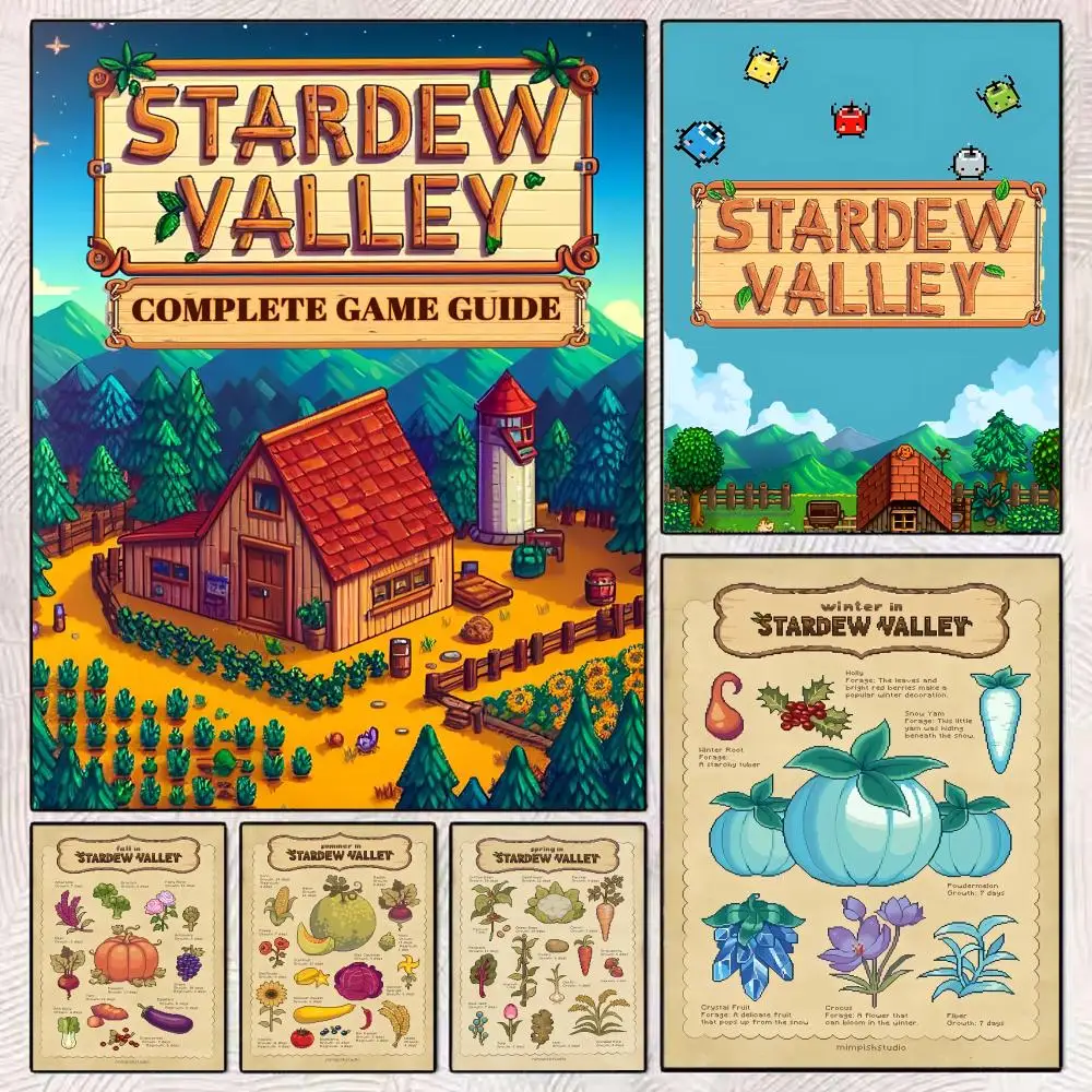 hot Game S-Stardew Valley Poster Removable Wall Sticker Self Adhesive Art Mural Home Office Living Room Dining Room Wall Decor