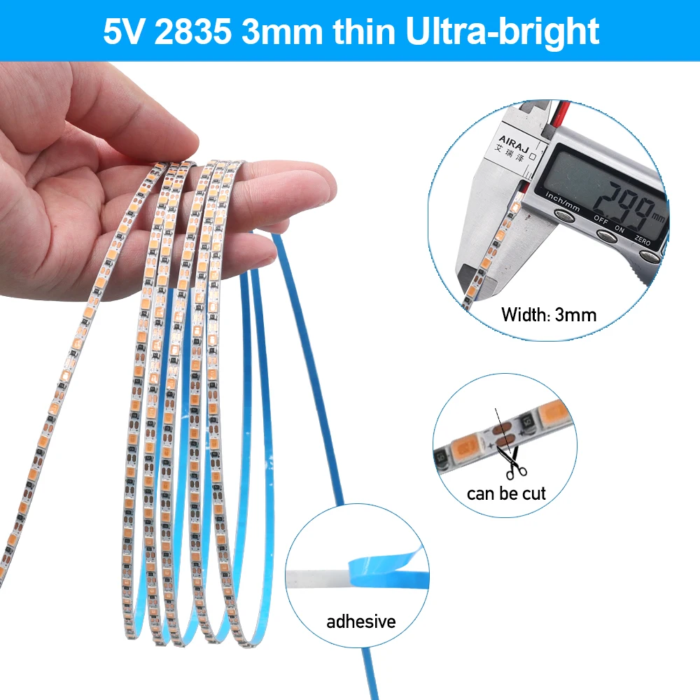 3 MM 5 MM 8 MM 5 V USB LED Strip Hoge Helderheid 2835 120 LEDs/m Flexibele LED Lint Lichtslang Voor Keuken Bedroon Muur Decor Lamp